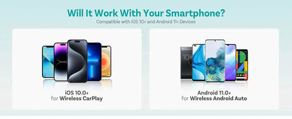 Compatibility chart for wireless car play and android auto on smartphones.