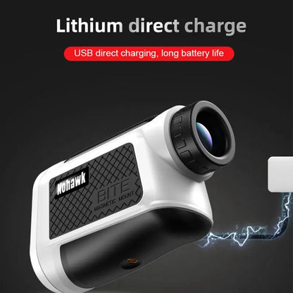 Rangefinder with USB direct charging feature on a dark background