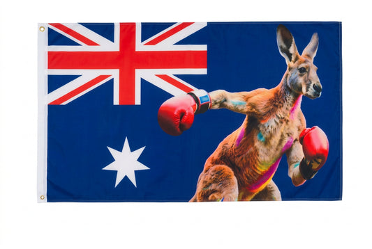 Australia flag with boxing kangaroo print in polyester