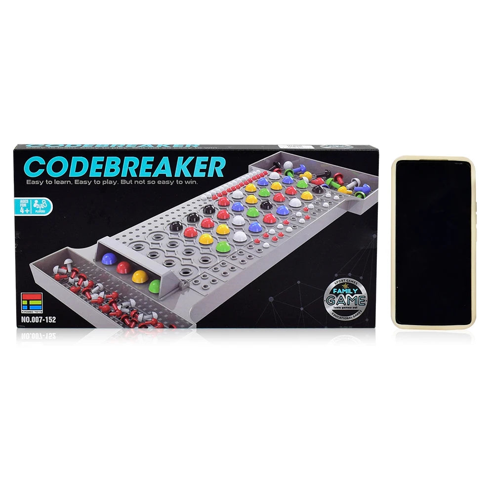 Box of a Codebreaker game with colorful buttons on a white background