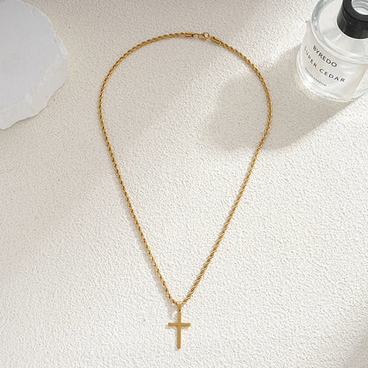 Minimalist Stainless Steel Cross Pendant Necklace – Gold | Men & Women