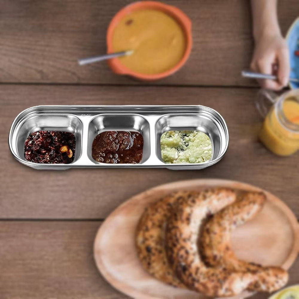 Stainless Steel 3-Compartment Sauce & Dip Tray | BBQ, Dining & Entertaining