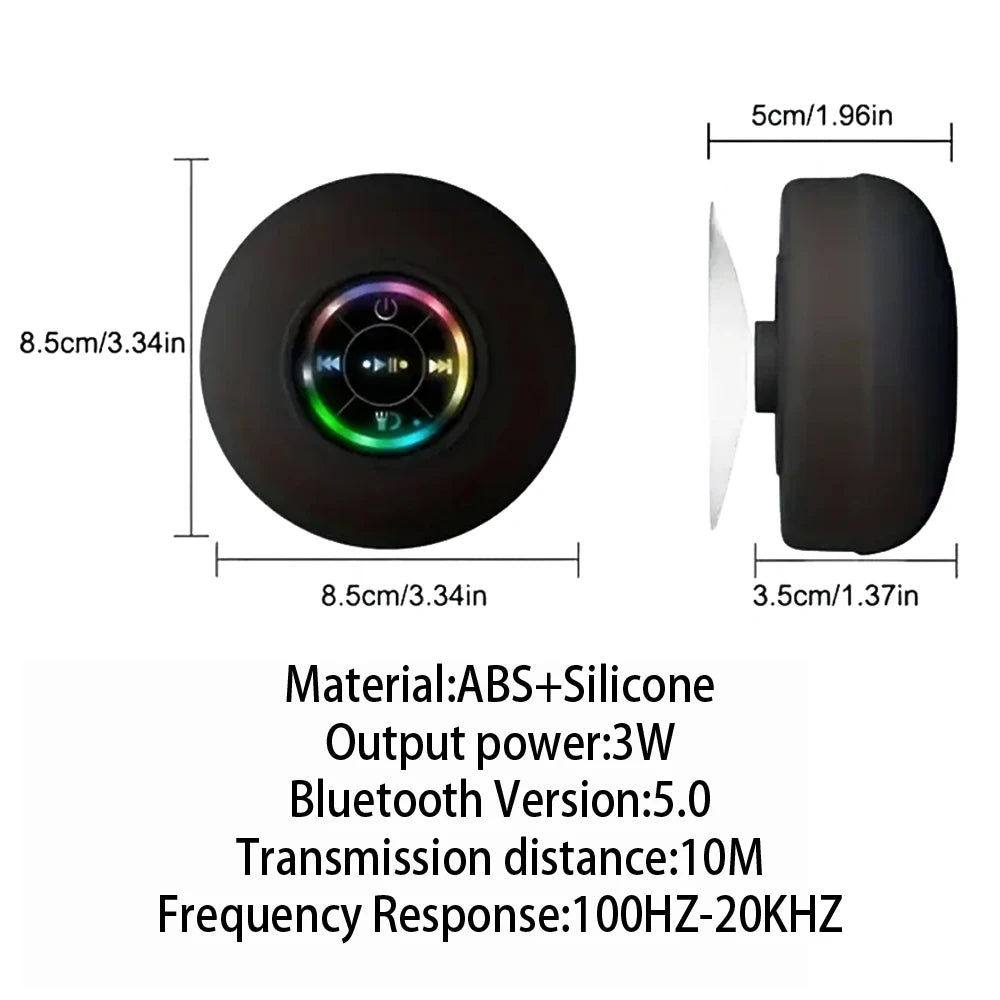 Portable Bluetooth Shower Speaker – IPX4 Waterproof, LED Light, Suction Cup | Wireless Outdoor Speaker