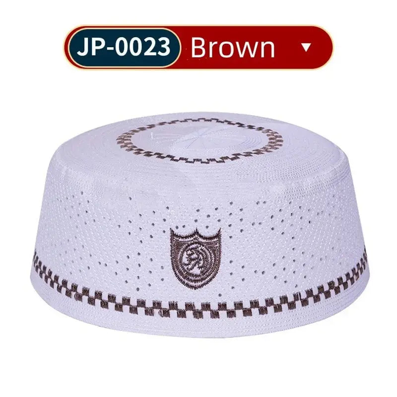 Muslim Men Prayer Hat Cotton Embroidery Kufi Islamic Cap Saudi UAE Style AEX
