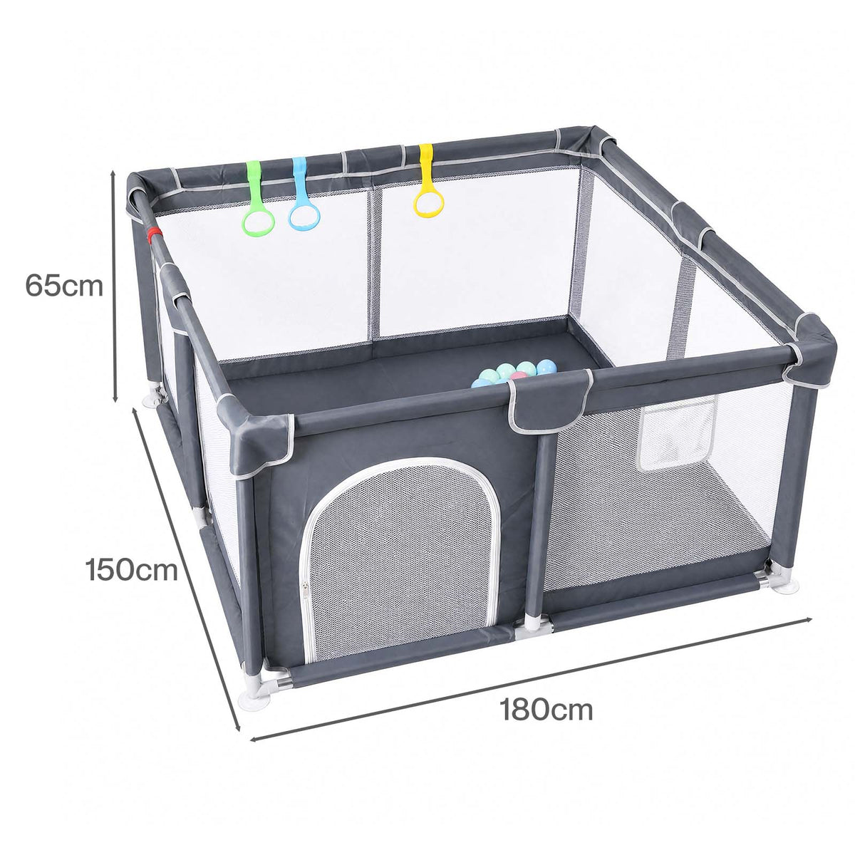 BoPeep Baby Playpen 127x127cm 150x180cm Mesh Play Pen 150D Oxford Grey Av8Store Av8Store