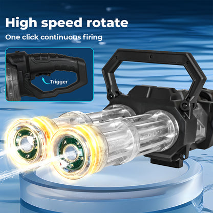 Electric Gatling Water Gun Blaster | Dual Barrel, LED Lights & Backpack Tank | Kids & Adults