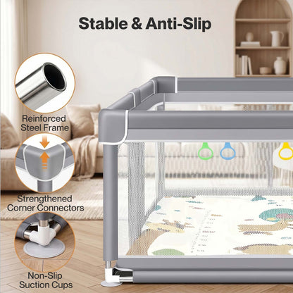 BoPeep Baby Playpen 127x127cm 150x180cm Mesh Play Pen 150D Oxford Grey Av8Store Av8Store