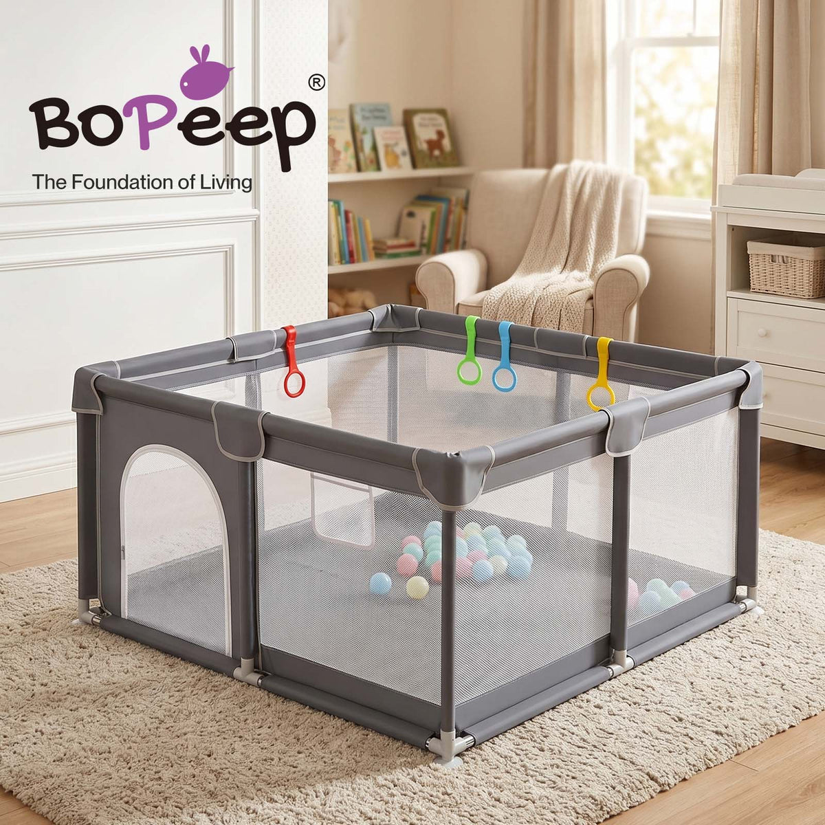 BoPeep Baby Playpen 127x127cm 150x180cm Mesh Play Pen 150D Oxford Grey Av8Store Av8Store