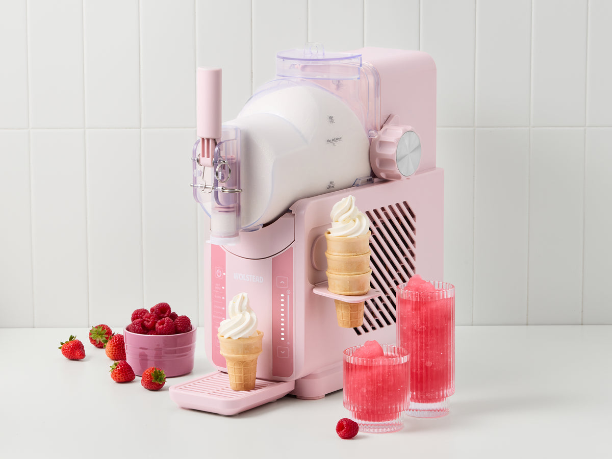 Wolstead Bliss Soft Serve and Slushy Maker 1.8L in Dusty Pink lifestyle