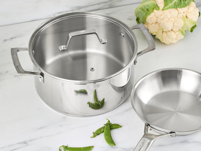 Wolstead Steeltek Ultra 6pc Stainless Steel Cookware Set on stove