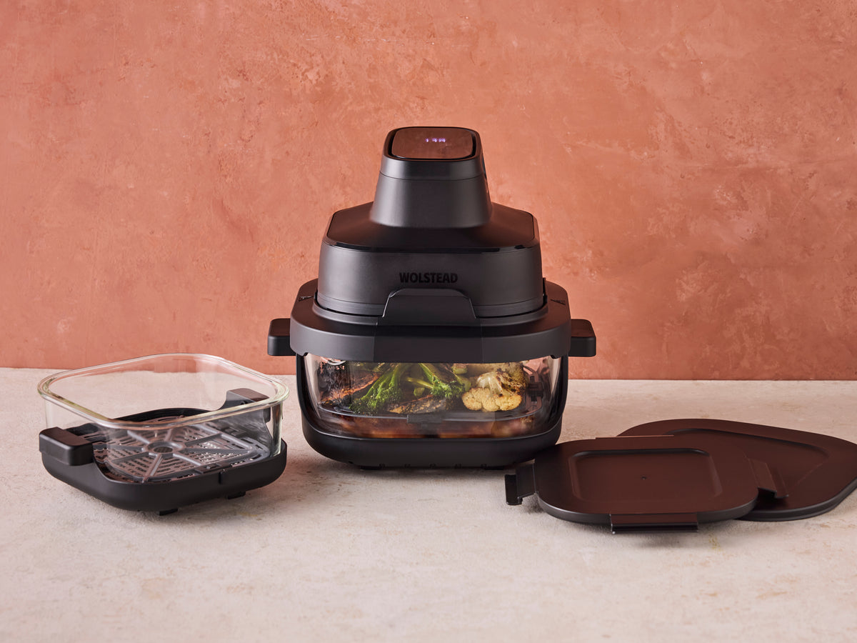 Wolstead Swift Glass 4-in-1 Air Fryer with two glass pots