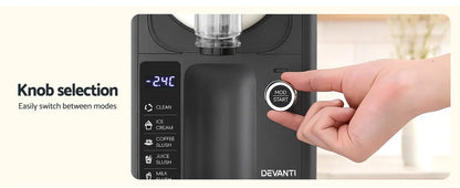 Devanti ice cream machine with digital display and hand selecting a mode