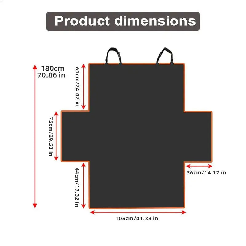 Black bag with measurements on a white background