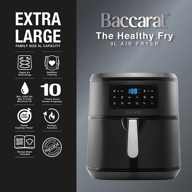Baccarat Healthy Fry 9L Air Fryer - Family Size, 10 Presets, Black Baccarat Av8Store