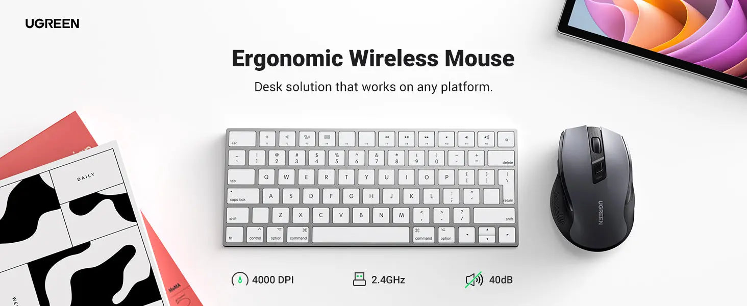 Ugreen ergonomic wireless mouse and keyboard on a white background