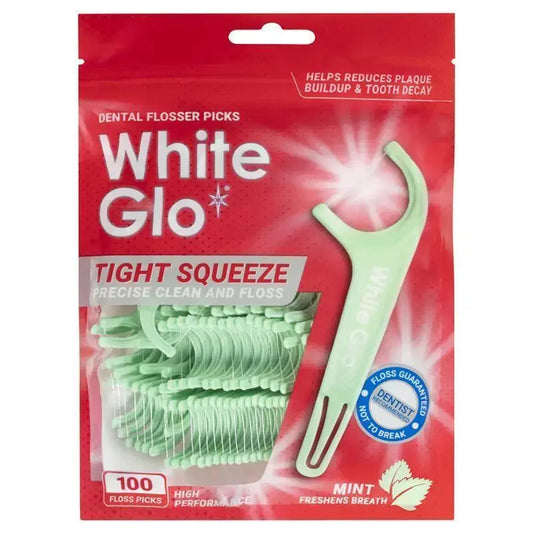 White Glo Flossers Tight Fit Mint – 100 Pack Dental Floss Picks CWH