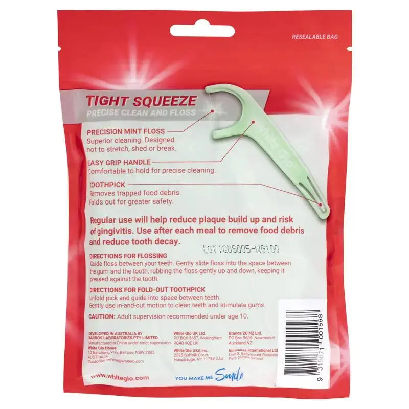 White Glo Flossers Tight Fit Mint – 100 Pack Dental Floss Picks CWH