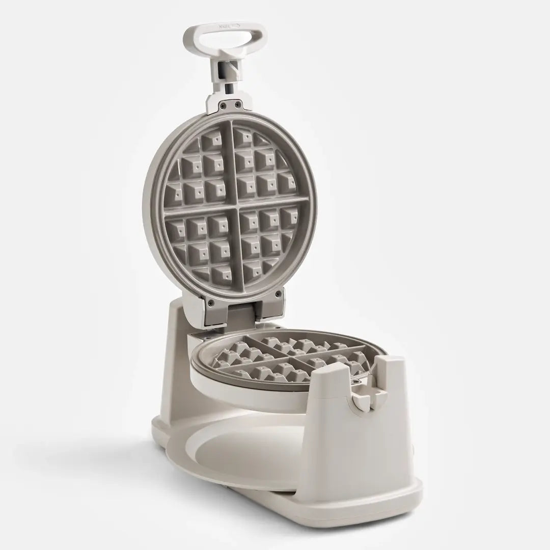 Everten 4-Slice Round Belgian Waffle Maker – Warm Grey | Rotating Plates