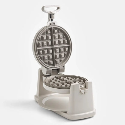 Everten 4-Slice Round Belgian Waffle Maker – Warm Grey | Rotating Plates