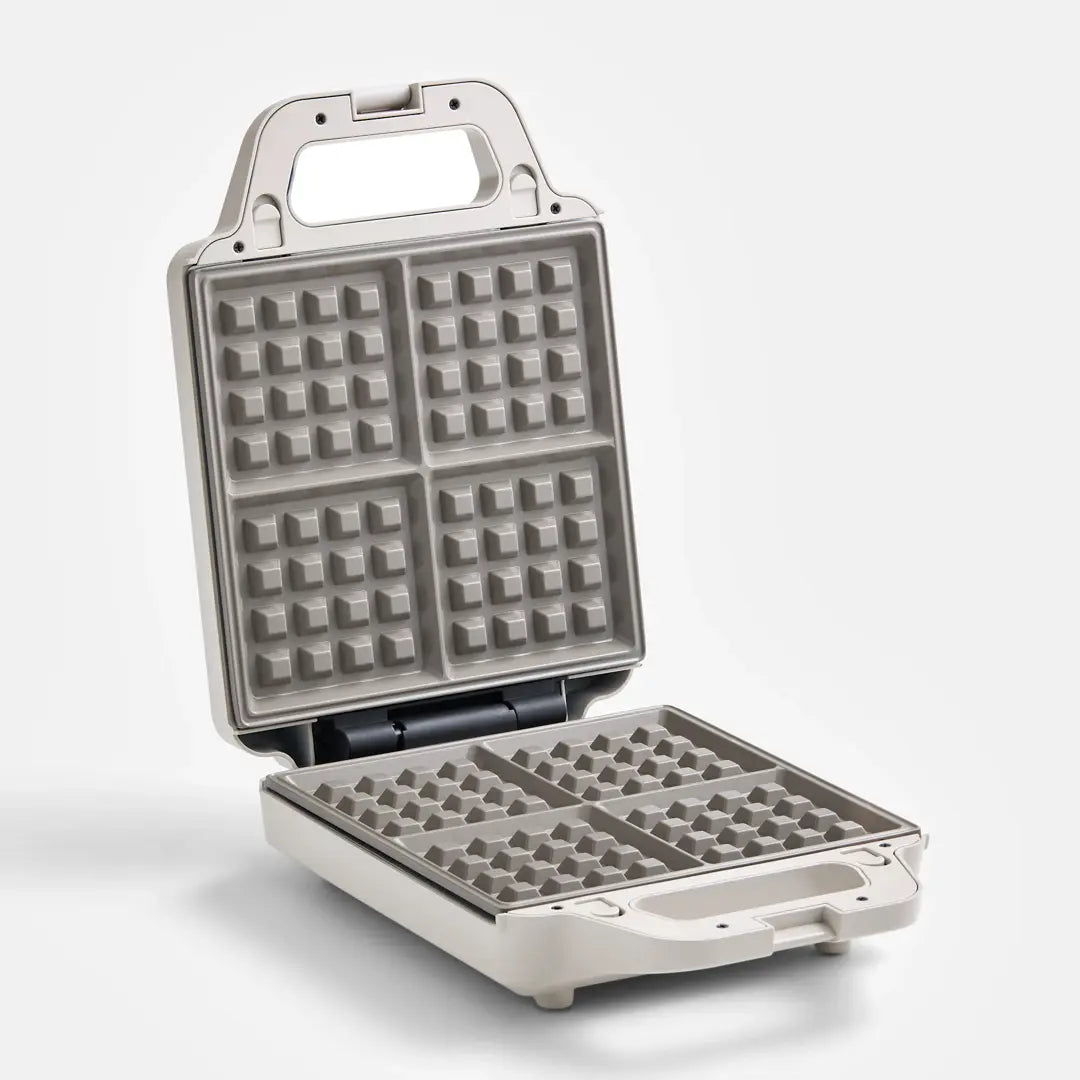 Everten 4-Slice Waffle & Jaffle Maker – Warm Grey | Interchangeable Plates