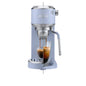DeLonghi Dedica Duo EC890LA Dubai Blue split-view showing espresso and cold brew extraction into glass cup
