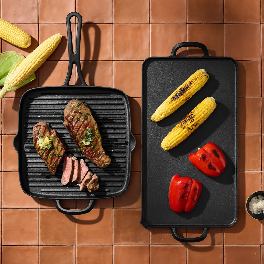 Wolstead Ember Triple Seasoned Cast Iron Griddle 46x26cm | Induction, BBQ & Oven Safe
