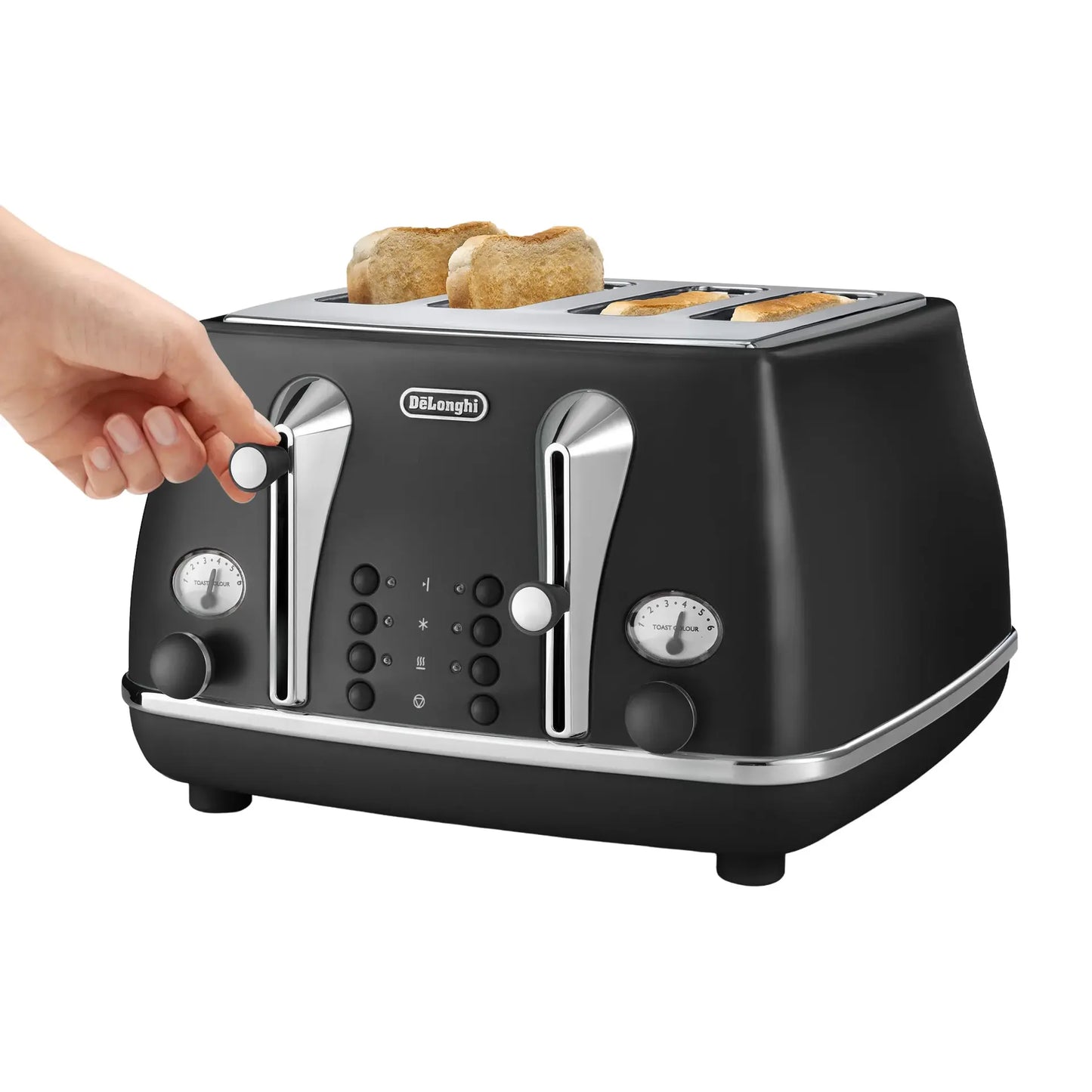 DeLonghi Icona Capitals 4 Slice Toaster | Defrost/Reheat Function | Bagel Setting | Integrated Cord