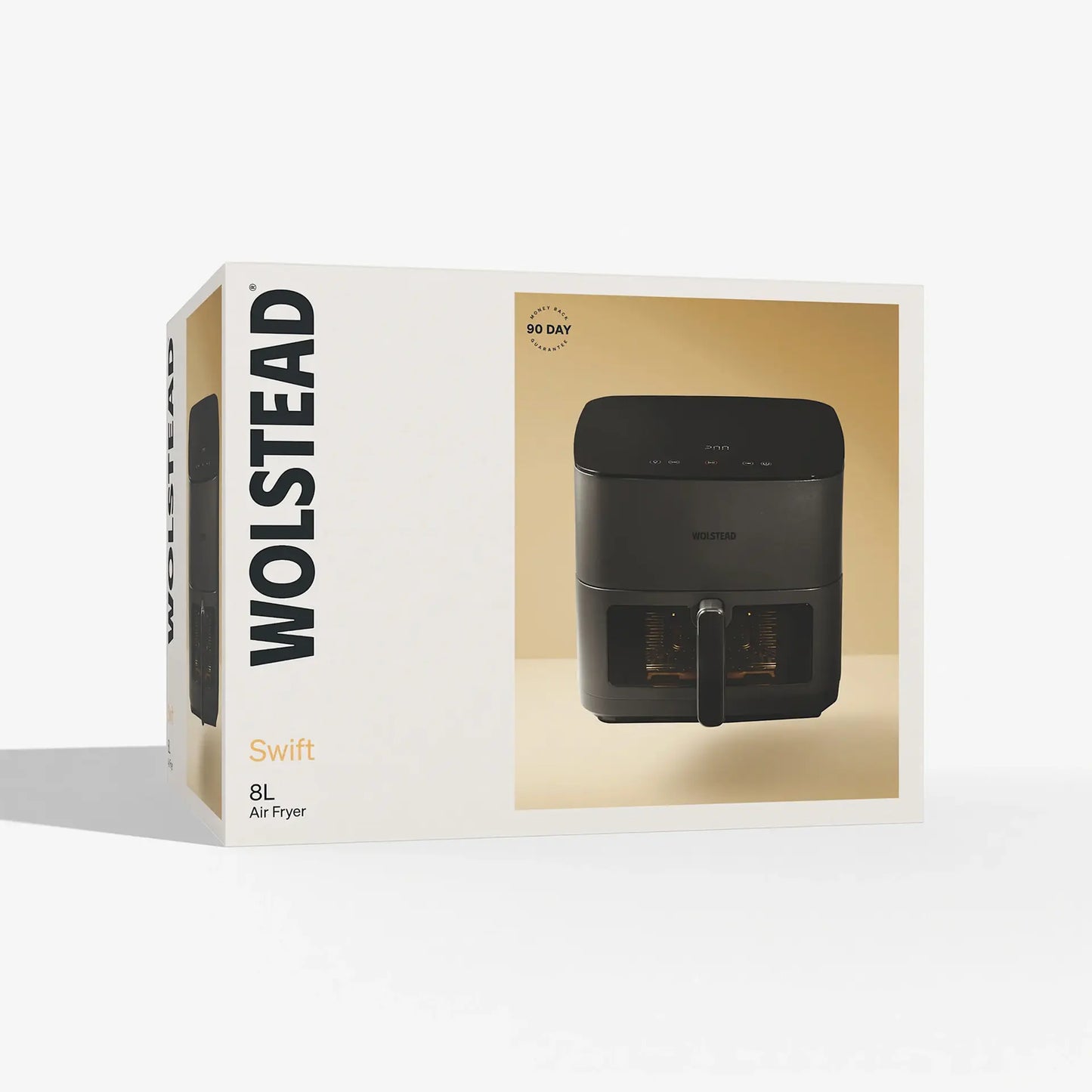 Wolstead Swift 8L air fryer retail box shown at a three-quarter angle on a clean white background.