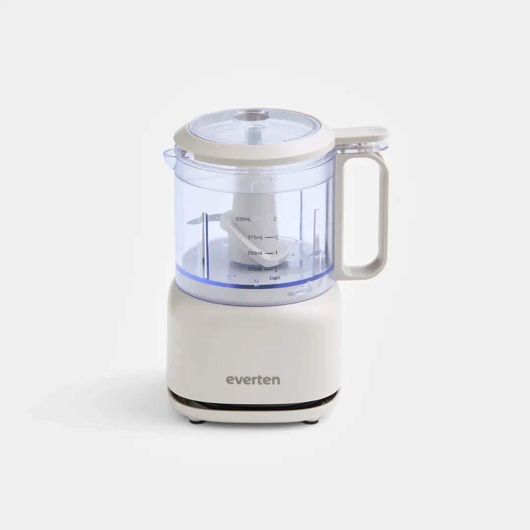 Everten Mini Food Processor 2 Cup – 500mL Compact Chopper & Blender | Warm Grey