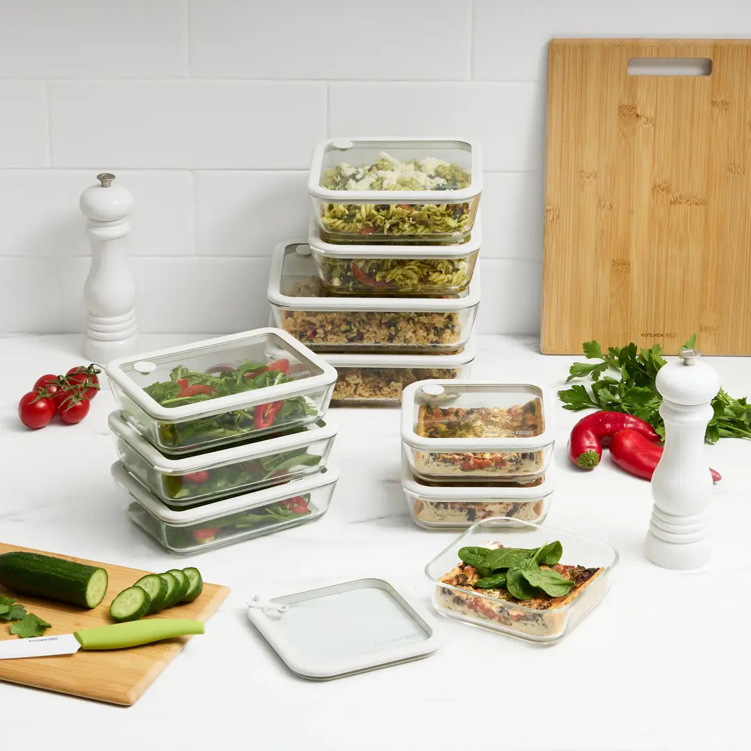 Kitchen Pro Airlock Glass Container Set 10pc | Borosilicate Glass Food Storage