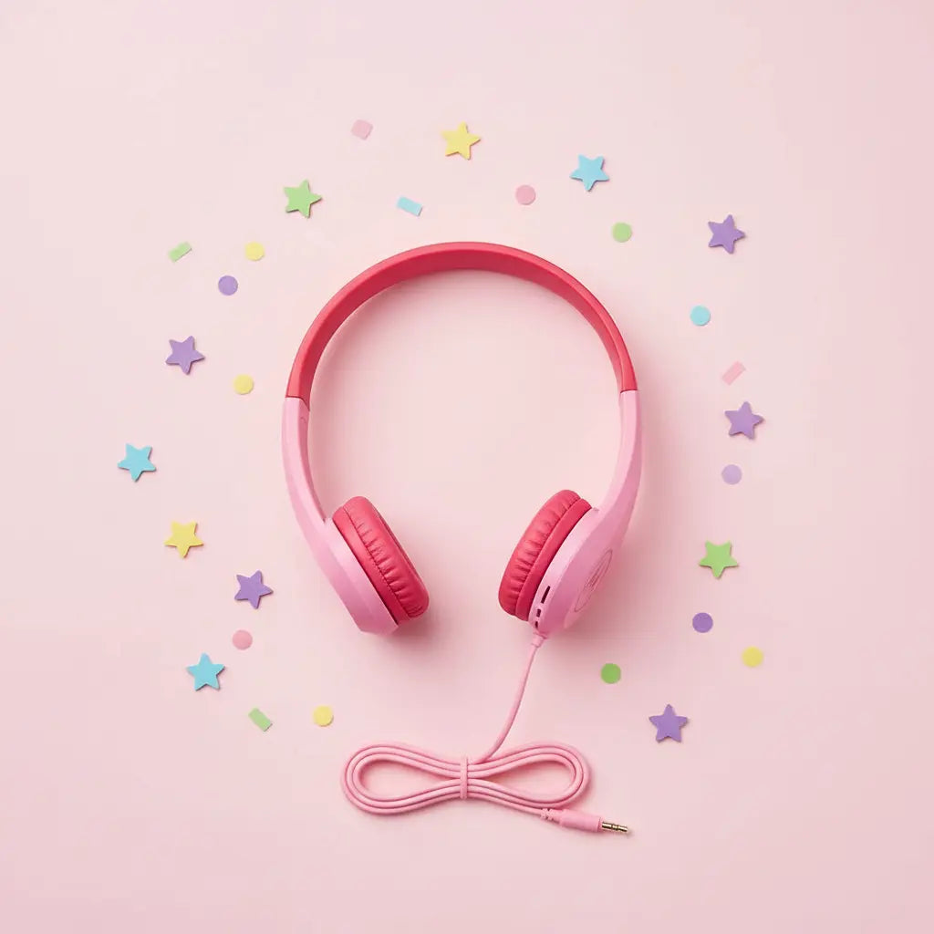 Motorola Kids Wired Over‑Ear Headphones – Pink | In‑Line Mic + 3.5mm Audio Splitter | School headphones KGS