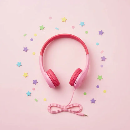 Motorola Kids Wired Over‑Ear Headphones – Pink | In‑Line Mic + 3.5mm Audio Splitter | School headphones KGS