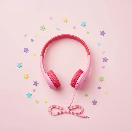 Motorola Kids Wired Over‑Ear Headphones – Pink | In‑Line Mic + 3.5mm Audio Splitter | School headphones KGS