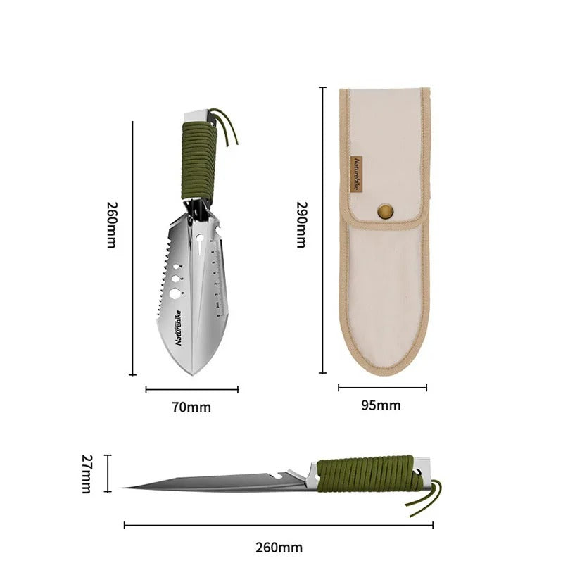 Camping shovel and sheath dimensions diagram