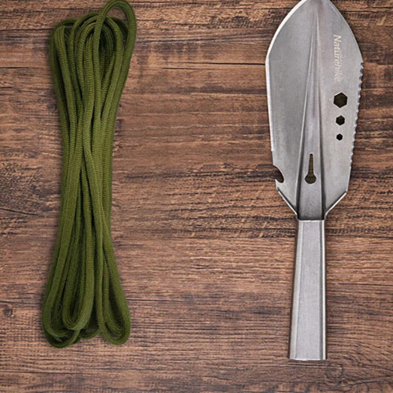 Camping shovel blade with detachable green safety rope