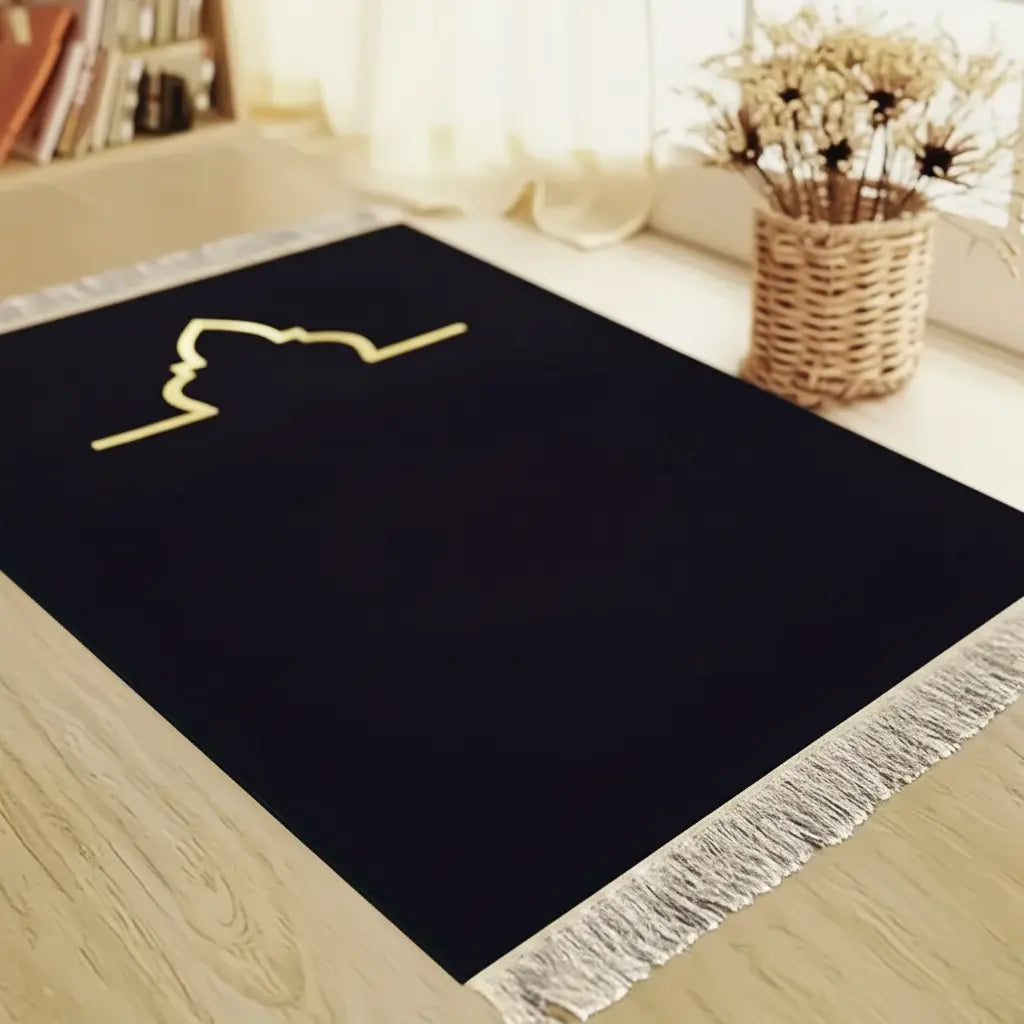 VIKAMA Black Gold Minimalist Arch Muslim Prayer Mat Portable Lightweight Carpet Rug AEX