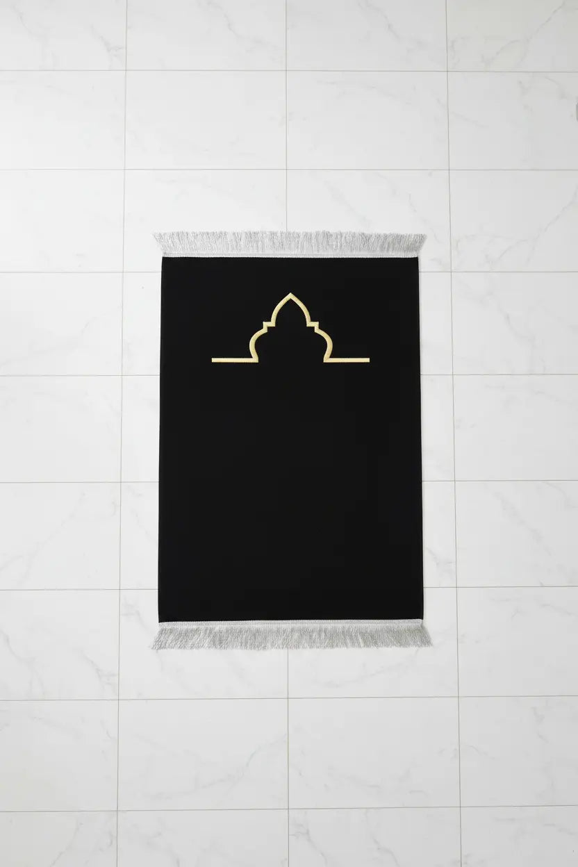 VIKAMA Black Gold Minimalist Arch Muslim Prayer Mat Portable Lightweight Carpet Rug AEX