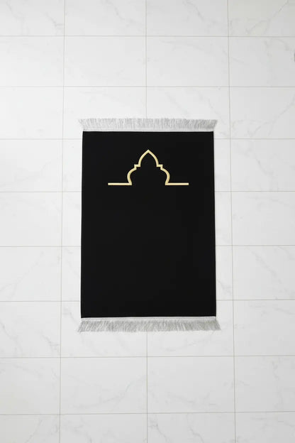 VIKAMA Black Gold Minimalist Arch Muslim Prayer Mat Portable Lightweight Carpet Rug AEX