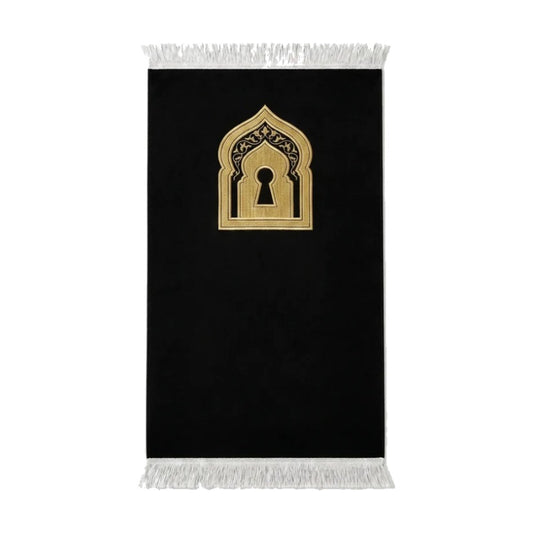 VIKAMA Black Gold Minimalist Arch Muslim Prayer Mat Portable Lightweight Carpet Rug AEX