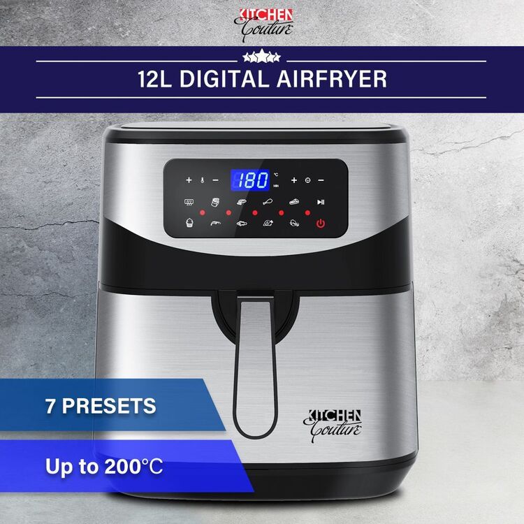 Kitchen Couture 12L Digital Air Fryer – Silver | Large Capacity, 9 Preset Programs