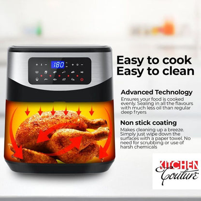 Kitchen Couture 12L Digital Air Fryer – Silver | Large Capacity, 9 Preset Programs