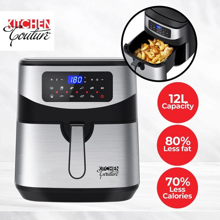 Kitchen Couture 12L Digital Air Fryer – Silver | Large Capacity, 9 Preset Programs