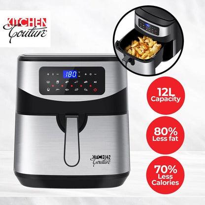 Kitchen Couture 12L Digital Air Fryer – Silver | Large Capacity, 9 Preset Programs