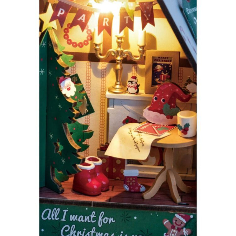 Robotime Rolife Twinkling Christmas Tree House DIY miniature house kit, image 1