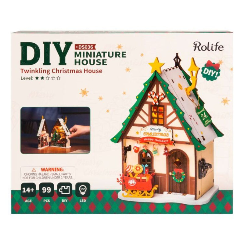 Robotime Rolife Twinkling Christmas Tree House DIY miniature house kit, image 5