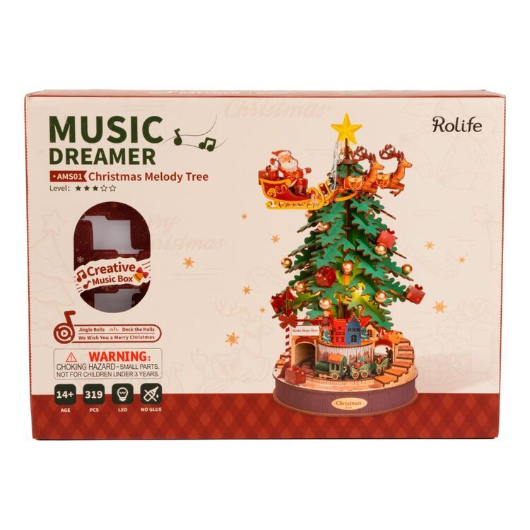 Robotime Rolife Christmas Melody Tree Music Box DIY Kit assembled view