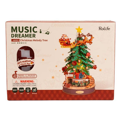 Robotime Rolife Christmas Melody Tree Music Box DIY Kit assembled view