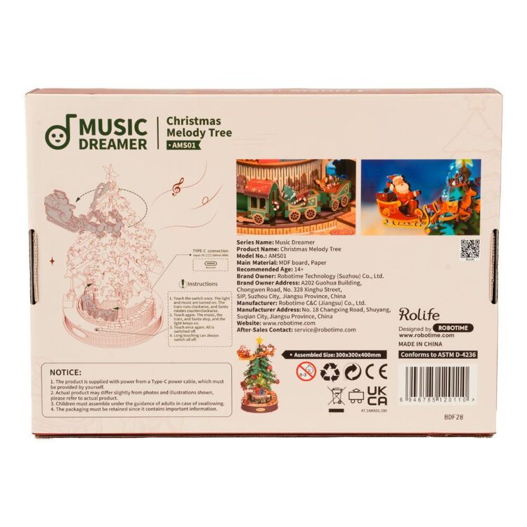 Robotime Rolife Christmas Melody Tree Music Box DIY Kit detail
