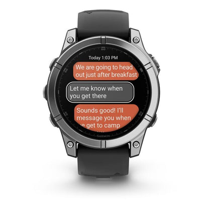 Smartwatch displaying text messages on a white background