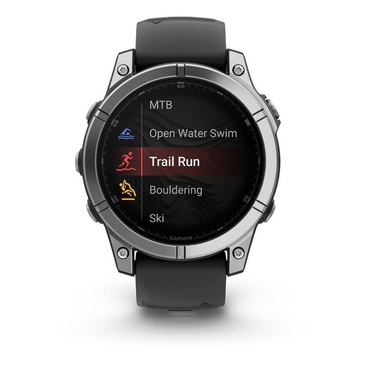 Smartwatch with a display showing fitness activities on a white background
